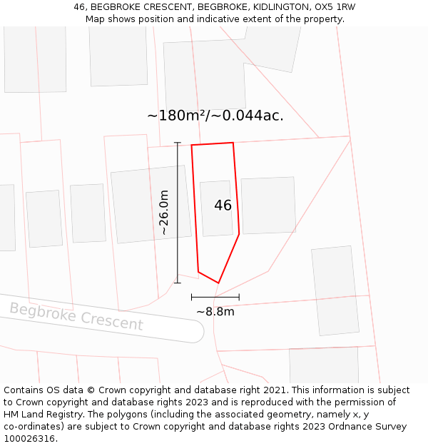 46, BEGBROKE CRESCENT, BEGBROKE, KIDLINGTON, OX5 1RW: Plot and title map