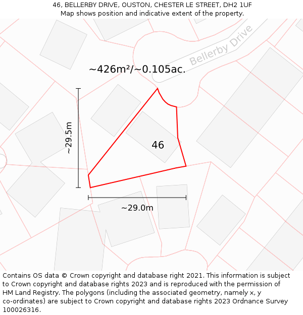 46, BELLERBY DRIVE, OUSTON, CHESTER LE STREET, DH2 1UF: Plot and title map