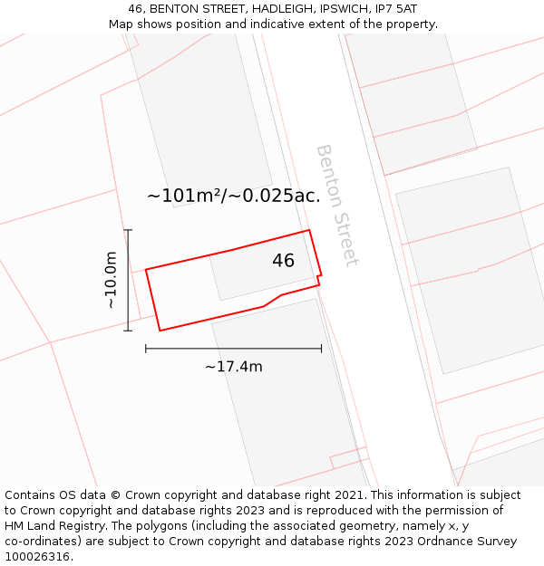 46, BENTON STREET, HADLEIGH, IPSWICH, IP7 5AT: Plot and title map