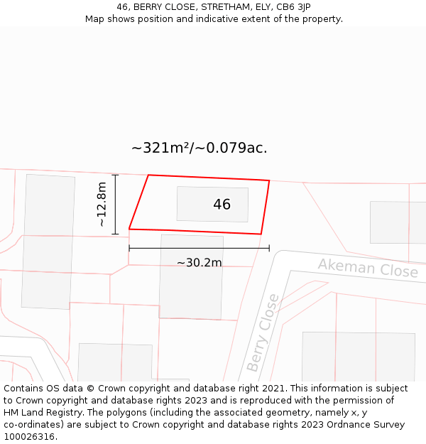 46, BERRY CLOSE, STRETHAM, ELY, CB6 3JP: Plot and title map