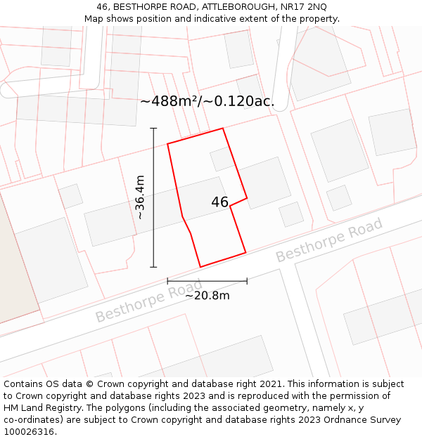 46, BESTHORPE ROAD, ATTLEBOROUGH, NR17 2NQ: Plot and title map