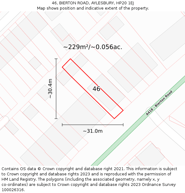 46, BIERTON ROAD, AYLESBURY, HP20 1EJ: Plot and title map