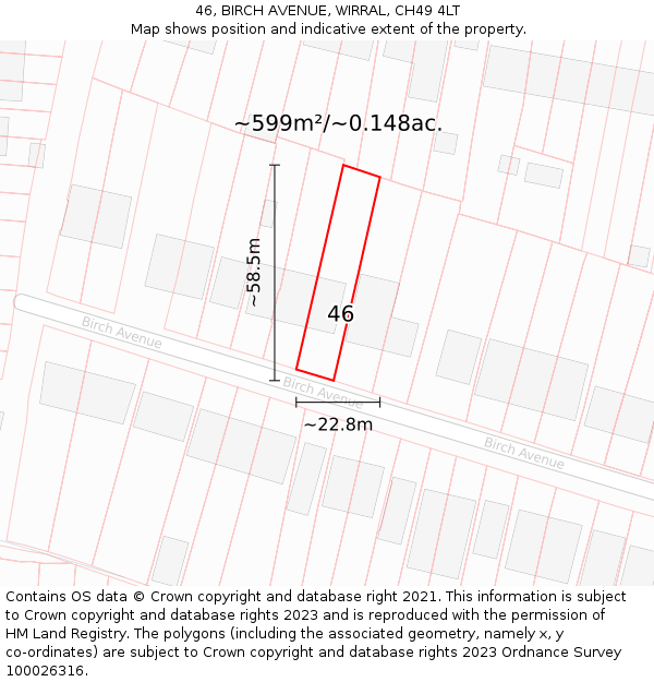 46, BIRCH AVENUE, WIRRAL, CH49 4LT: Plot and title map