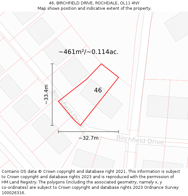46, BIRCHFIELD DRIVE, ROCHDALE, OL11 4NY: Plot and title map