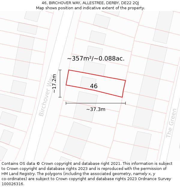 46, BIRCHOVER WAY, ALLESTREE, DERBY, DE22 2QJ: Plot and title map
