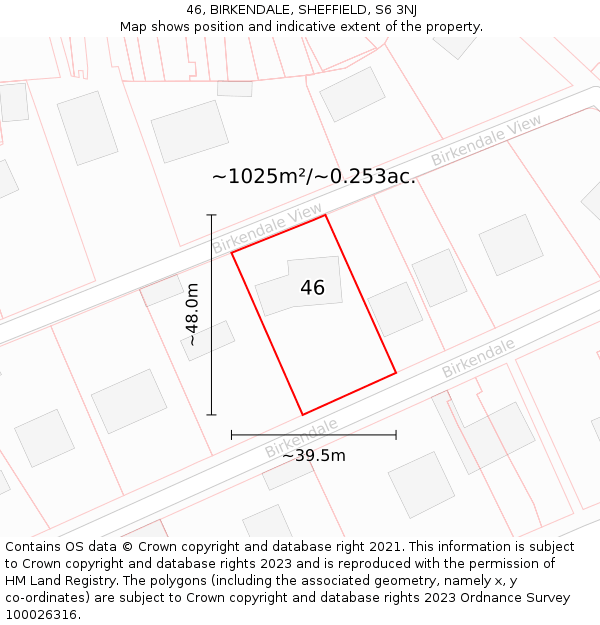 46, BIRKENDALE, SHEFFIELD, S6 3NJ: Plot and title map