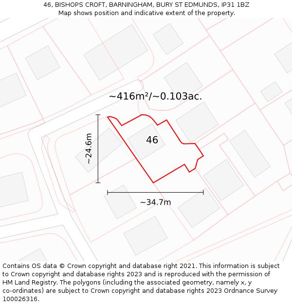 46, BISHOPS CROFT, BARNINGHAM, BURY ST EDMUNDS, IP31 1BZ: Plot and title map