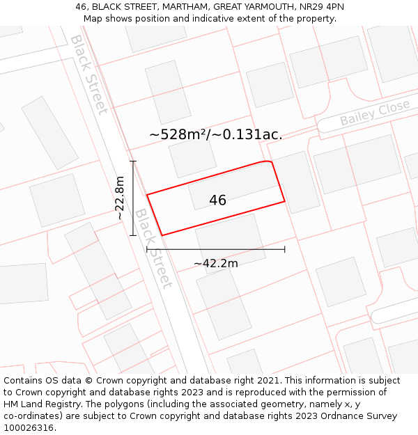 46, BLACK STREET, MARTHAM, GREAT YARMOUTH, NR29 4PN: Plot and title map