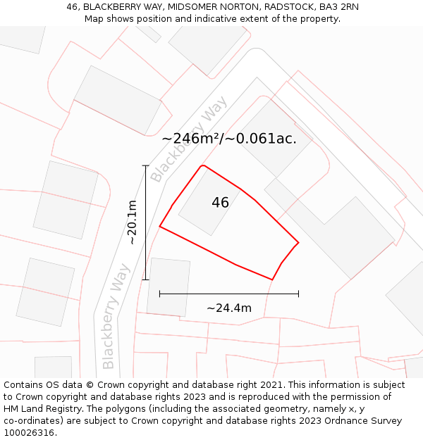46, BLACKBERRY WAY, MIDSOMER NORTON, RADSTOCK, BA3 2RN: Plot and title map