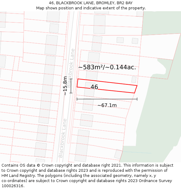46, BLACKBROOK LANE, BROMLEY, BR2 8AY: Plot and title map