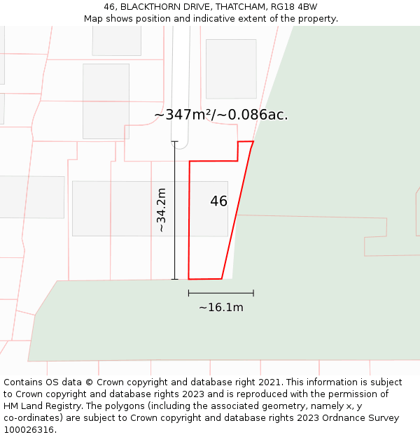 46, BLACKTHORN DRIVE, THATCHAM, RG18 4BW: Plot and title map