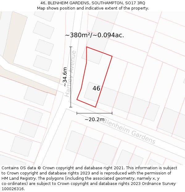 46, BLENHEIM GARDENS, SOUTHAMPTON, SO17 3RQ: Plot and title map