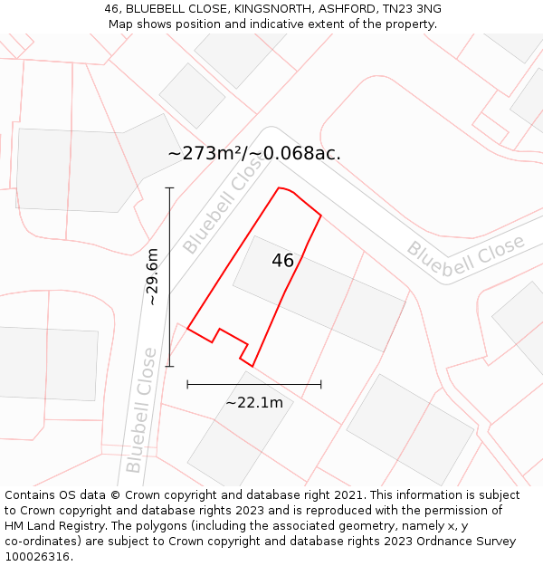 46, BLUEBELL CLOSE, KINGSNORTH, ASHFORD, TN23 3NG: Plot and title map