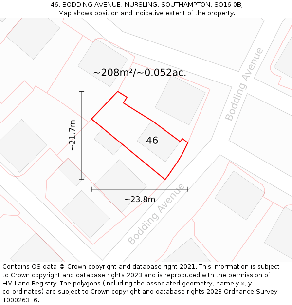46, BODDING AVENUE, NURSLING, SOUTHAMPTON, SO16 0BJ: Plot and title map