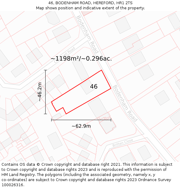 46, BODENHAM ROAD, HEREFORD, HR1 2TS: Plot and title map
