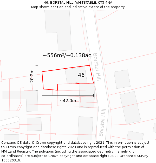 46, BORSTAL HILL, WHITSTABLE, CT5 4NA: Plot and title map