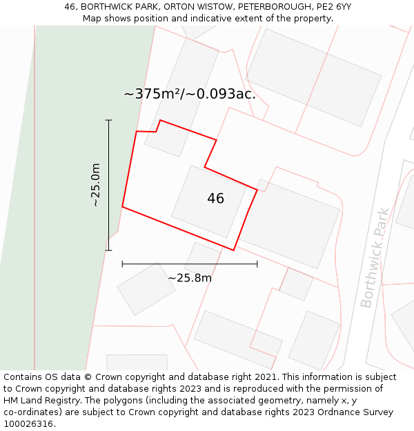 46, BORTHWICK PARK, ORTON WISTOW, PETERBOROUGH, PE2 6YY: Plot and title map