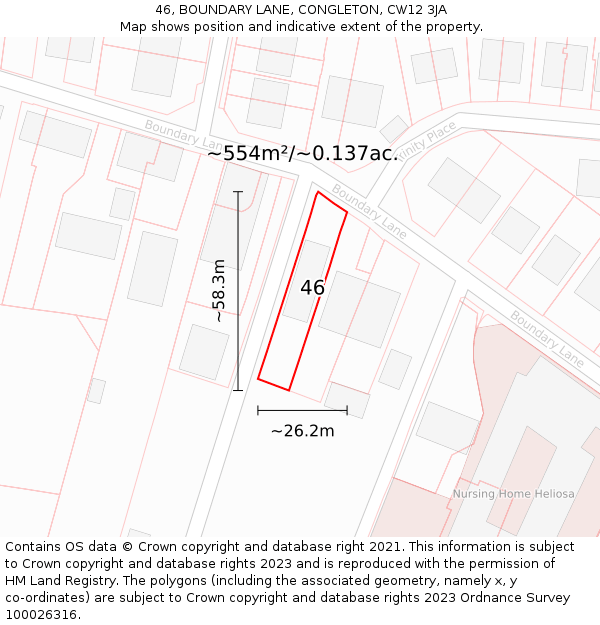 46, BOUNDARY LANE, CONGLETON, CW12 3JA: Plot and title map