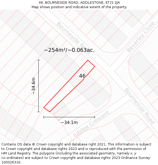 46, BOURNESIDE ROAD, ADDLESTONE, KT15 2JA: Plot and title map