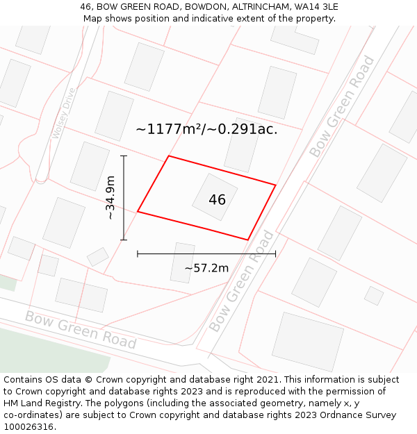 46, BOW GREEN ROAD, BOWDON, ALTRINCHAM, WA14 3LE: Plot and title map
