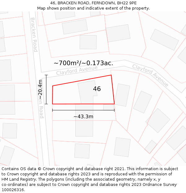 46, BRACKEN ROAD, FERNDOWN, BH22 9PE: Plot and title map