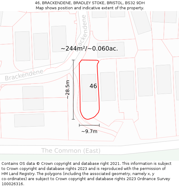 46, BRACKENDENE, BRADLEY STOKE, BRISTOL, BS32 9DH: Plot and title map