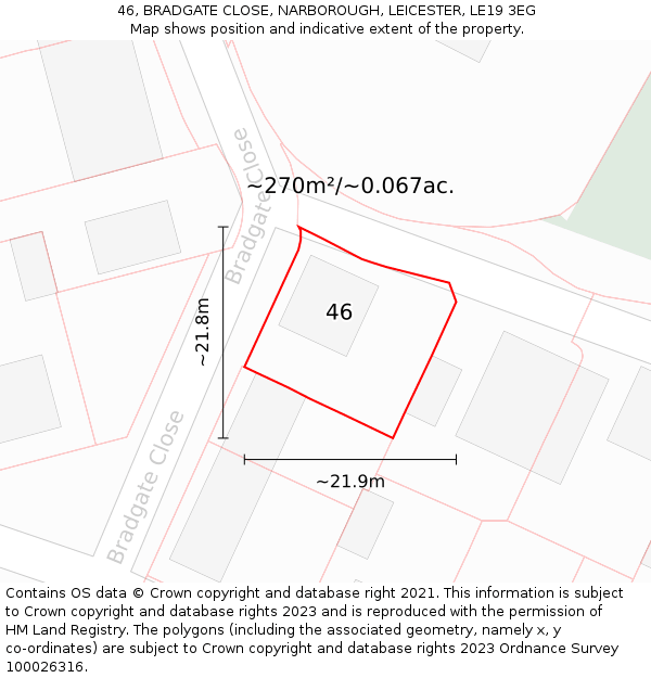 46, BRADGATE CLOSE, NARBOROUGH, LEICESTER, LE19 3EG: Plot and title map