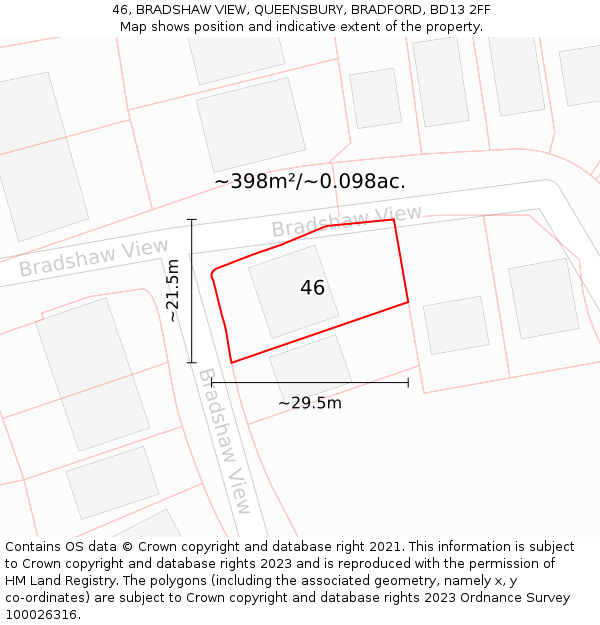 46, BRADSHAW VIEW, QUEENSBURY, BRADFORD, BD13 2FF: Plot and title map