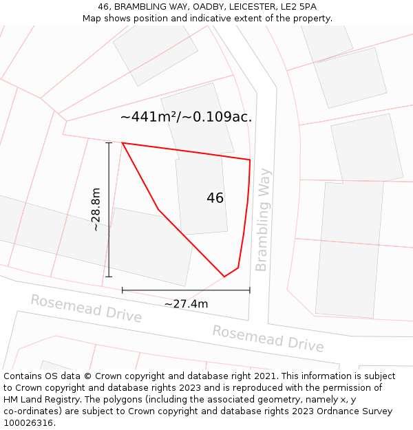 46, BRAMBLING WAY, OADBY, LEICESTER, LE2 5PA: Plot and title map