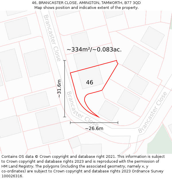 46, BRANCASTER CLOSE, AMINGTON, TAMWORTH, B77 3QD: Plot and title map
