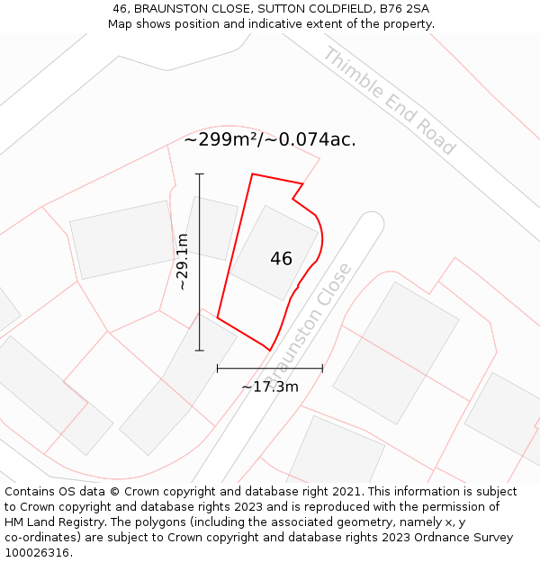 46, BRAUNSTON CLOSE, SUTTON COLDFIELD, B76 2SA: Plot and title map