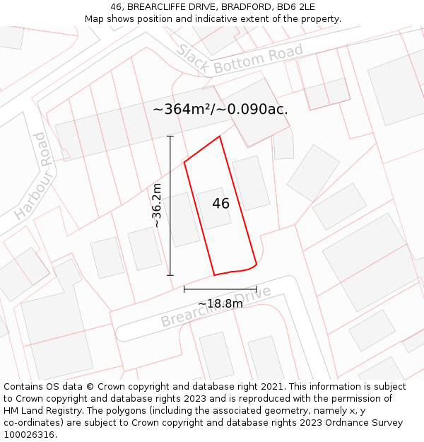 46, BREARCLIFFE DRIVE, BRADFORD, BD6 2LE: Plot and title map