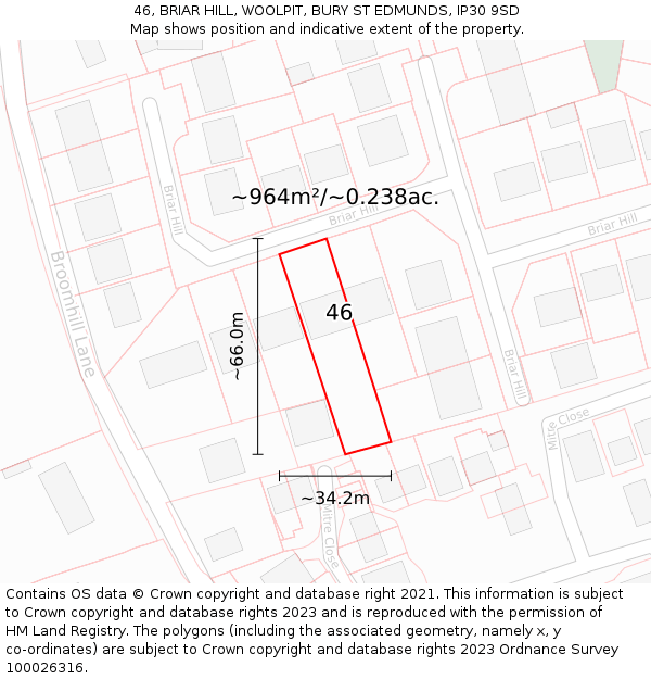 46, BRIAR HILL, WOOLPIT, BURY ST EDMUNDS, IP30 9SD: Plot and title map