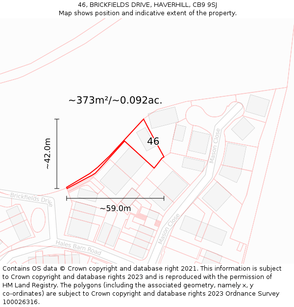 46, BRICKFIELDS DRIVE, HAVERHILL, CB9 9SJ: Plot and title map