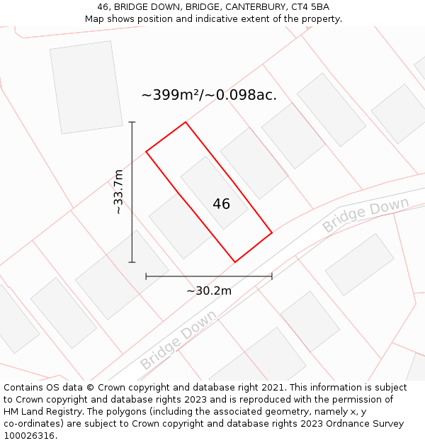 46, BRIDGE DOWN, BRIDGE, CANTERBURY, CT4 5BA: Plot and title map