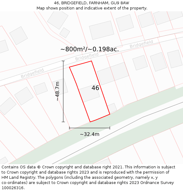 46, BRIDGEFIELD, FARNHAM, GU9 8AW: Plot and title map