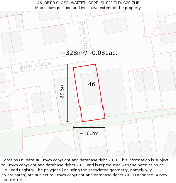 46, BRIER CLOSE, WATERTHORPE, SHEFFIELD, S20 7HR: Plot and title map