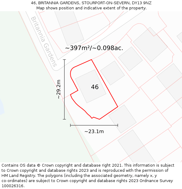 46, BRITANNIA GARDENS, STOURPORT-ON-SEVERN, DY13 9NZ: Plot and title map