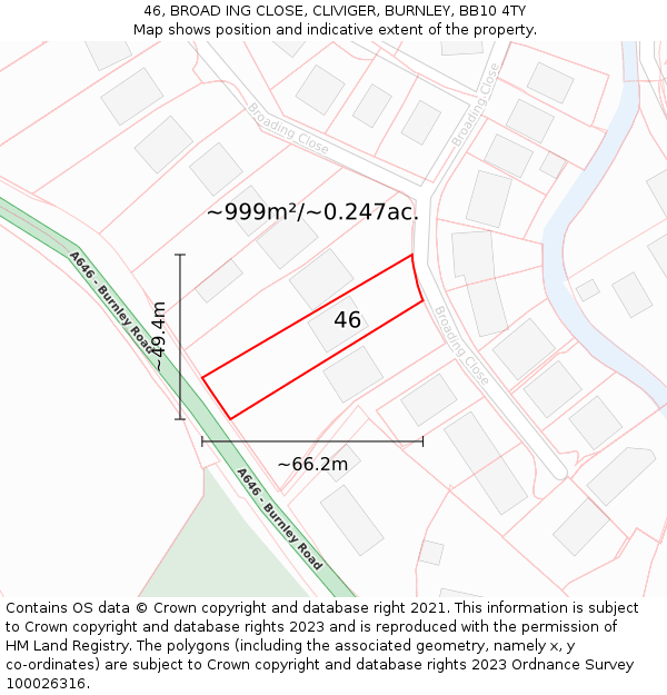 46, BROAD ING CLOSE, CLIVIGER, BURNLEY, BB10 4TY: Plot and title map