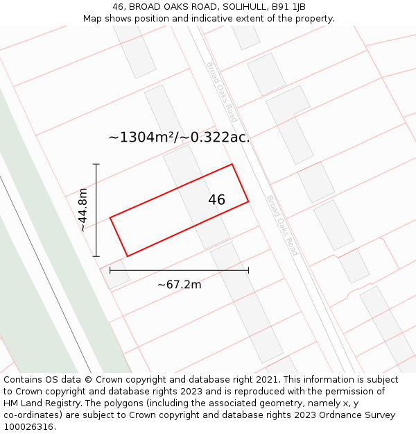 46, BROAD OAKS ROAD, SOLIHULL, B91 1JB: Plot and title map