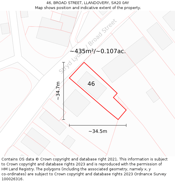 46, BROAD STREET, LLANDOVERY, SA20 0AY: Plot and title map