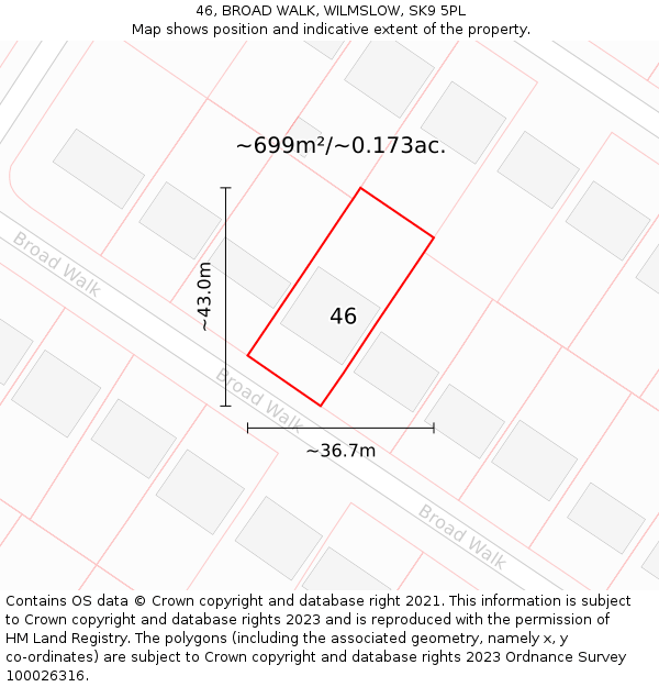 46, BROAD WALK, WILMSLOW, SK9 5PL: Plot and title map