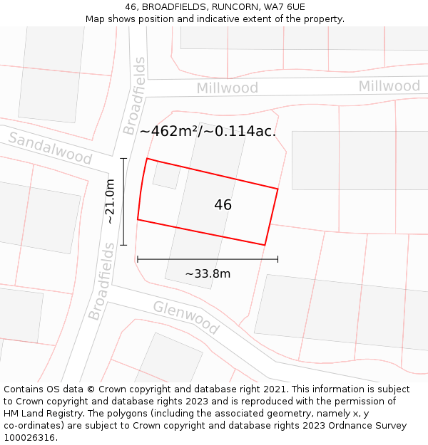 46, BROADFIELDS, RUNCORN, WA7 6UE: Plot and title map