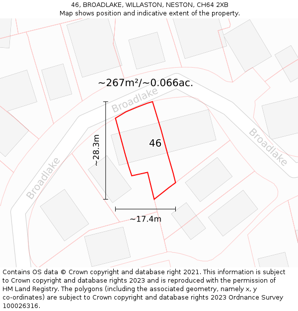 46, BROADLAKE, WILLASTON, NESTON, CH64 2XB: Plot and title map