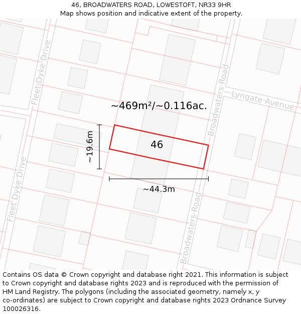 46, BROADWATERS ROAD, LOWESTOFT, NR33 9HR: Plot and title map
