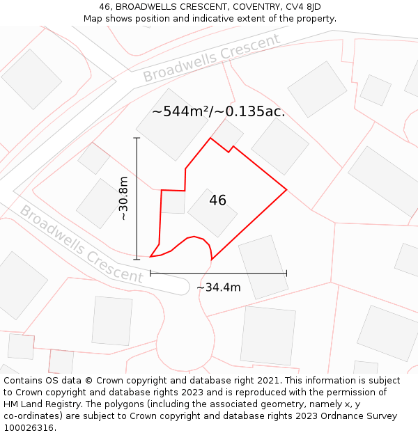 46, BROADWELLS CRESCENT, COVENTRY, CV4 8JD: Plot and title map