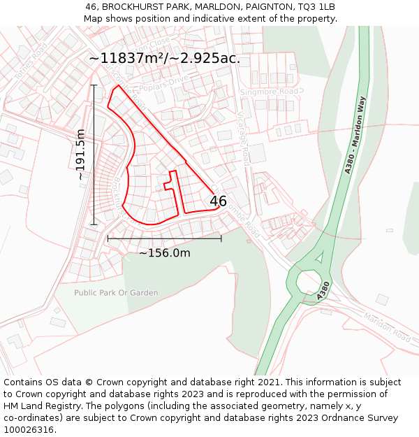46, BROCKHURST PARK, MARLDON, PAIGNTON, TQ3 1LB: Plot and title map