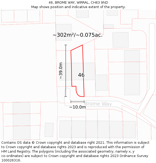 46, BROME WAY, WIRRAL, CH63 9ND: Plot and title map