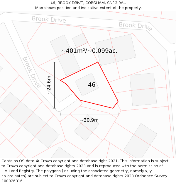 46, BROOK DRIVE, CORSHAM, SN13 9AU: Plot and title map