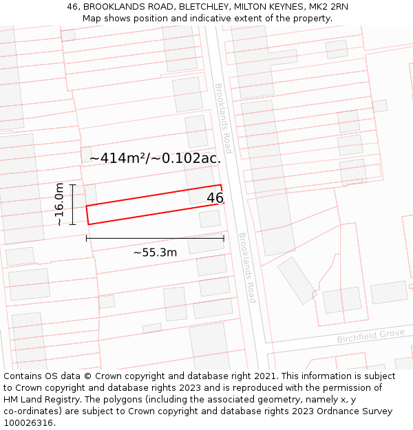 46, BROOKLANDS ROAD, BLETCHLEY, MILTON KEYNES, MK2 2RN: Plot and title map